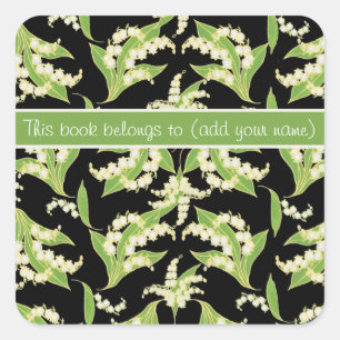Hübsche Buchzeichen: Lilies of the Valley, Black Quadratischer Aufkleber