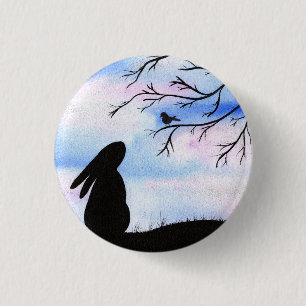 Hübsche Bunny & Bird Wasserfarbe Silhouette Button