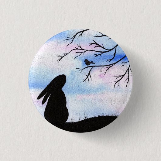 Hübsche Bunny & Bird Wasserfarbe Silhouette Button (Vorderseite)