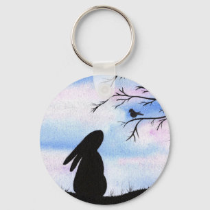 Hübsche Bunny & Bird Wasserfarbe Silhouette Schlüsselanhänger