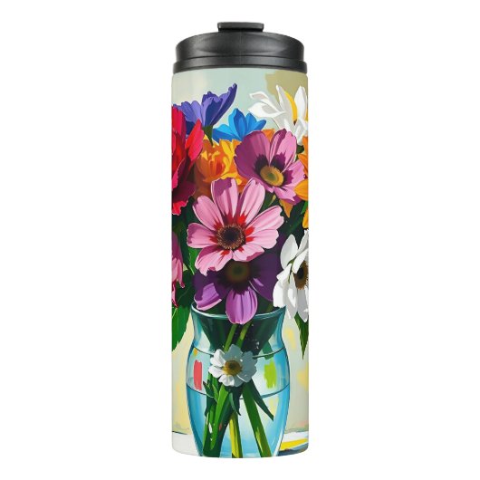 Hübsche bunte Blumen im Vasen Thermosbecher (Vorderseite)