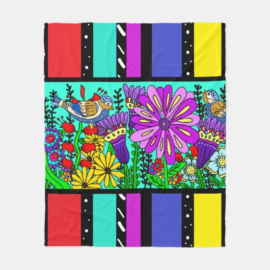 Hübsche Bunte Folklore Art Bird und Blume Fleecedecke (Vorderseite)