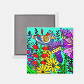 Hübsche Bunte Folklore Art Bird und Blume Magnet (Vorderseite/Rückseite)
