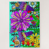 Hübsche Bunte Folklorekunst Vogel und Blume Po Puzzle (Vertikal)