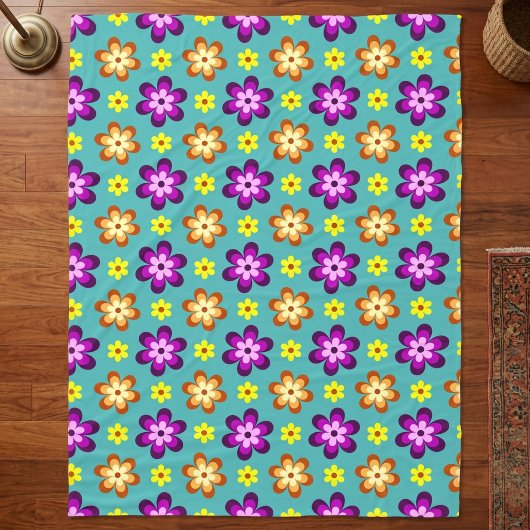 Hübsche bunte Retro-Blumen Große Fleece-Decke Fleecedecke
