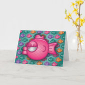 Hübsche bunte rosa Fisch-Gruß-Karte Karte (Gelbe Blume)