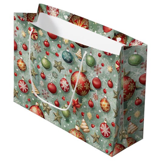 HÜBSCHE BUNTE WEIHNACHTSDEKORATIONEN GROßE GESCHENKTÜTE (Vorderseite Schrägansicht)