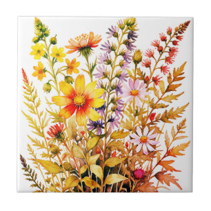 Hübsche bunte Wildblumen Aquarell  Fliese