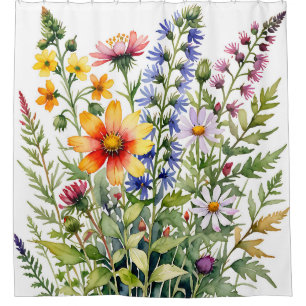 Hübsche bunte Wildblumen Aquarellmalerei Duschvorhang