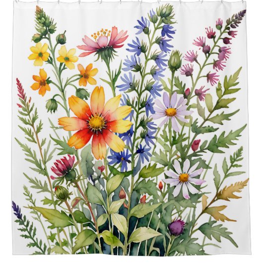 Hübsche bunte Wildblumen Aquarellmalerei Duschvorhang (Vorderseite)