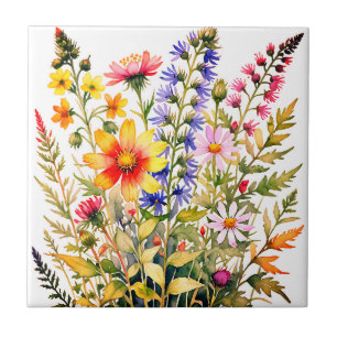 Hübsche bunte Wildblumen Aquarellmalerei Fliese