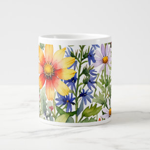 Hübsche bunte Wildblumen Aquarellmalerei Jumbo-Tasse
