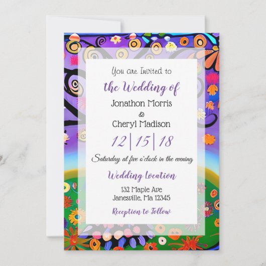 Hübsche bunter Boho Whimsical Tree Wedding Einladung (Vorderseite)