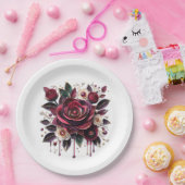 Hübsche Burgund-Rose Pappteller (Party)