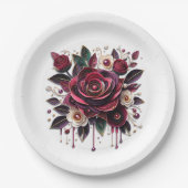 Hübsche Burgund-Rose Pappteller (Vorderseite)