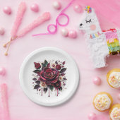 Hübsche Burgund-Rose Pappteller (Party)