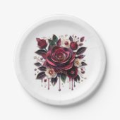 Hübsche Burgund-Rose Pappteller (Vorderseite)