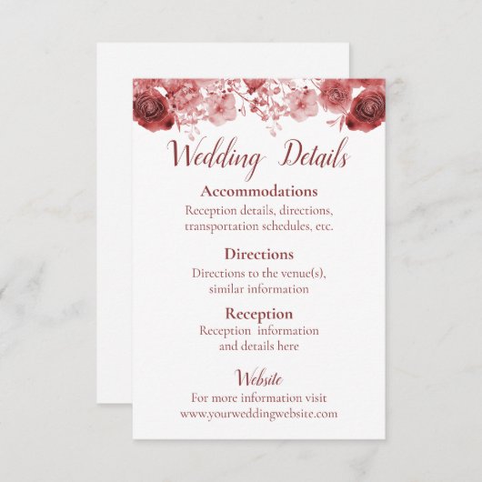 Hübsche Burgunder Wasserfarbenhochzeit Begleitkarte (Vorne/Hinten)