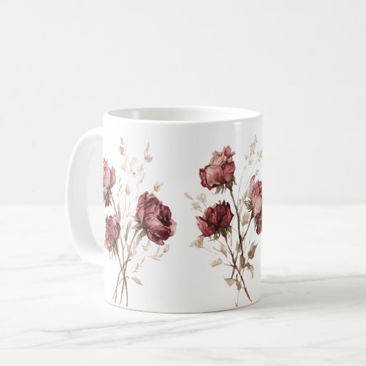 Hübsche burgunderrote Blumen Kaffeetasse (Vorderseite Links)