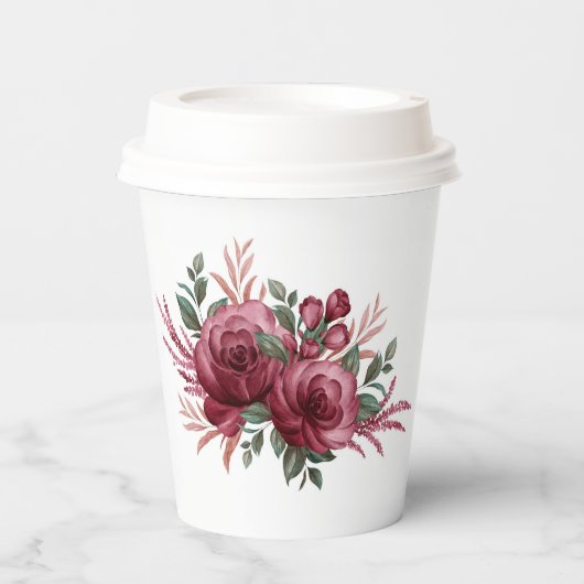 Hübsche Burgundy-Blume Papier-Cups Pappbecher (Vorderseite)