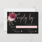Hübsche Burgundy Blush Floral Wedding RSVP Karte (Rückseite)