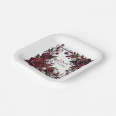 Hübsche Burgundy-Rose Mit Monogramm Pappteller (Gewinkelt)