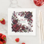 Hübsche Burgundy-Rose Mit Monogramm Serviette (Beispiel)