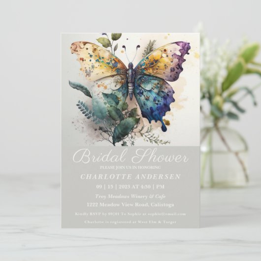 Hübsche Butterfly Garden Bridal Dusche Einladung (Stehend Vorderseite)