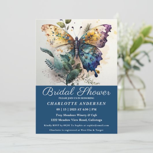 Hübsche Butterfly Garden Bridal Dusche Einladung (Stehend Vorderseite)