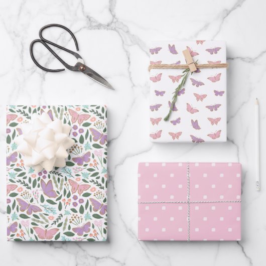 Hübsche Butterfly-Gartenpasten Geschenkpapier Set (Vorderseite)
