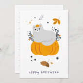 Hübsche Cartoon Katzen mit Besen, Kürbissen und Ge (Vorne/Hinten)