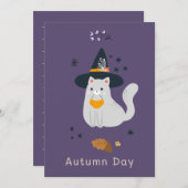 Hübsche Cartoon Katzen mit Besen, Kürbissen und Ge (Vorne/Hinten)