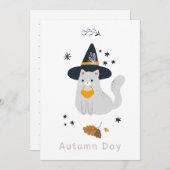 Hübsche Cartoon Katzen mit Besen, Kürbissen und Ge (Vorne/Hinten)