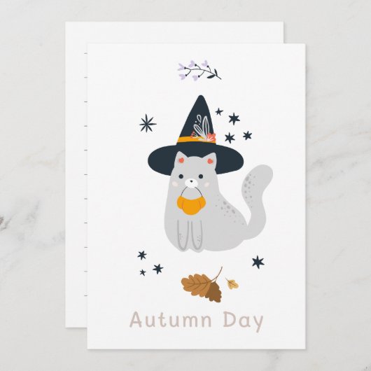 Hübsche Cartoon Katzen mit Besen, Kürbissen und Ge (Vorne/Hinten)