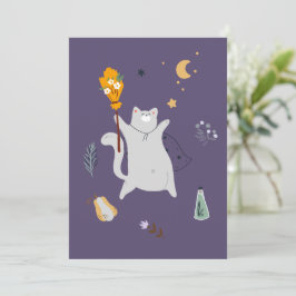 Hübsche Cartoon Katzen mit Besen, Kürbissen und Ge