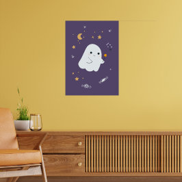 Hübsche Cartoon Katzen mit Besen, Kürbissen und Ge Poster