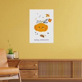 Hübsche Cartoon Katzen mit Besen, Kürbissen und Ge Poster