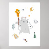 Hübsche Cartoon Katzen mit Besen, Kürbissen und Ge Poster (Vorne)