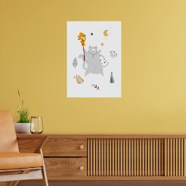 Hübsche Cartoon Katzen mit Besen, Kürbissen und Ge Poster