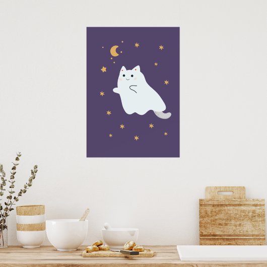 Hübsche Cartoon Katzen mit Besen, Kürbissen und Ge Poster (Küche)