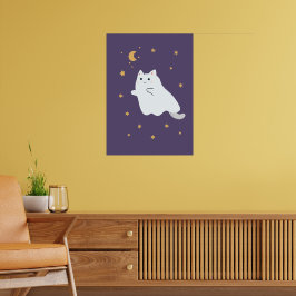 Hübsche Cartoon Katzen mit Besen, Kürbissen und Ge Poster