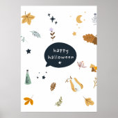 Hübsche Cartoon Katzen mit Besen, Kürbissen und Ge Poster (Vorne)