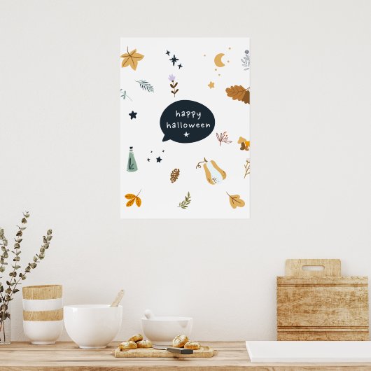 Hübsche Cartoon Katzen mit Besen, Kürbissen und Ge Poster (Küche)