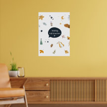 Hübsche Cartoon Katzen mit Besen, Kürbissen und Ge