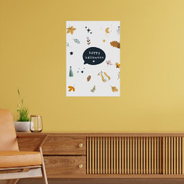 Hübsche Cartoon Katzen mit Besen, Kürbissen und Ge Poster