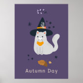 Hübsche Cartoon Katzen mit Besen, Kürbissen und Ge Poster (Vorne)