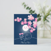 Hübsche Cat Cheres Blüten Moon Pink Sakura Blau Postkarte (Stehend Vorderseite)