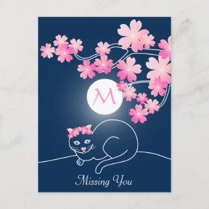 Hübsche Cat Cheres Blüten Moon Pink Sakura Blau Postkarte