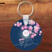 Hübsche Cat Cheres Blüten Moon Pink Sakura Blau Schlüsselanhänger (Vorderseite)