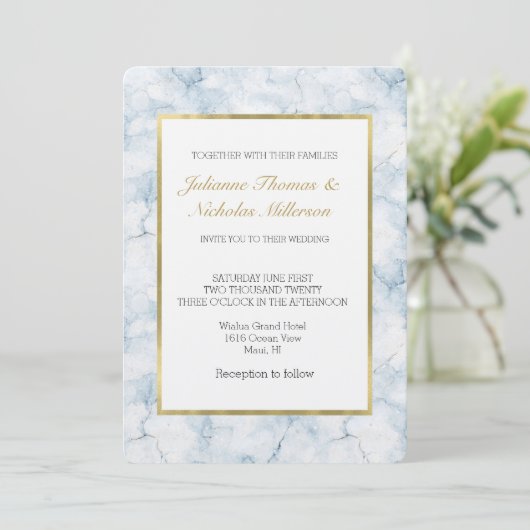 Hübsche Chic Hellblaue Hochzeit Einladung (Stehend Vorderseite)